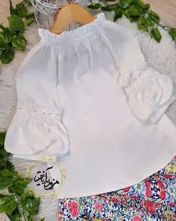 شومیز یقه پلیسه سفید طرح هیبا