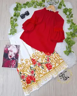 شومیز یقه پلیسه قرمز طرح هیبا