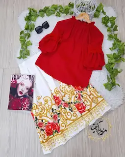 شومیز یقه پلیسه قرمز طرح هیبا