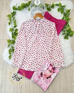 شومیز یقه پیله دار سفید طرح گلهای ریز زرآنا