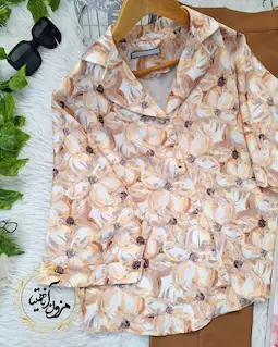 شومیز یقه کتی طرح کرم نسکافه ای تیناز