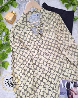 شومیز یقه کراواتی سبز پسته ای طرح گوچی سودا
