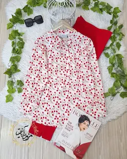 شومیز یقه کراواتی سفید طرح انار ریز شاخه طلایی نارمک