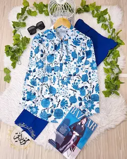 شومیز یقه کراواتی سفید طرح برگ و گلبرگ انار کاربنی پریفام