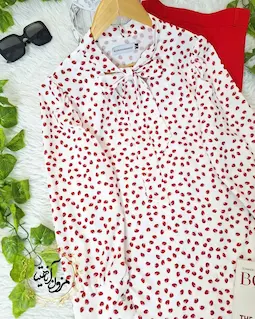 شومیز یقه کراواتی سفید طرح دونه انار دلنار