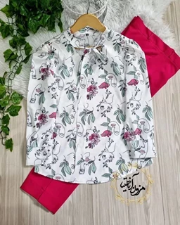 شومیز یقه کراواتی سفید طرح نیم رخ چهره مارینا سایز-5-تخفیفی