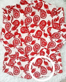 شومیز یقه کراواتی سفید قرمز طرح بته جقه سایز-3-تخفیفی