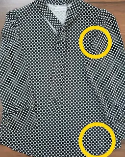 شومیز یقه کراواتی مشکی توپی سفید زمینه مشکی سایز-2-تخفیفی