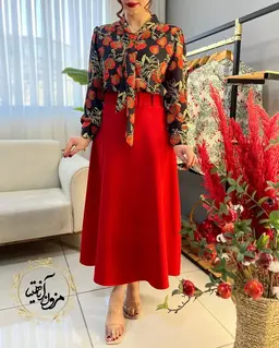 شومیز یقه کراواتی مشکی طرح شاخه برگ زیتونی انار نیمه نارمش