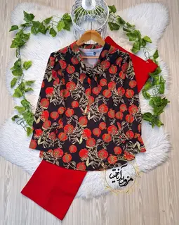 شومیز یقه کراواتی مشکی طرح شاخه برگ زیتونی انار نیمه نارمش