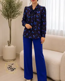 شومیز یقه کراواتی مشکی طرح پروانه های کهکشانی 