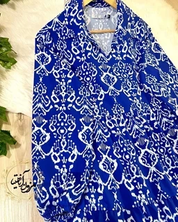 پیراهن ساحلی ترنج طرح آبی کاربنی