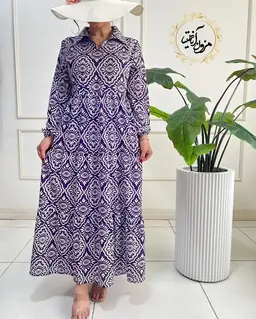 پیراهن ساحلی جلو بسته بنفش طرح آبرنگی افرا