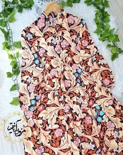پیراهن ساحلی زنانه مشکی طرح گلدار کرم آجری