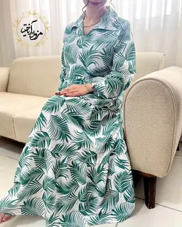 پیراهن ساحلی سبز سفید طرح نخل
