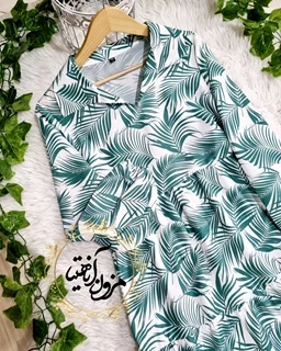 پیراهن ساحلی سبز سفید طرح نخل