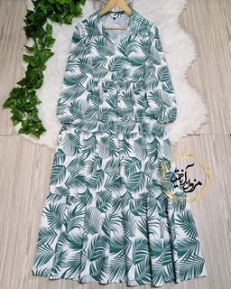 پیراهن ساحلی سبز سفید طرح نخل
