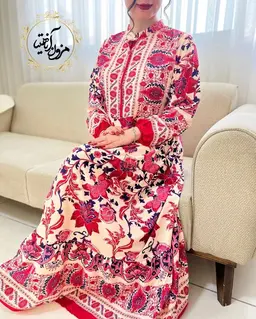 پیراهن ساحلی کرم سرخابی طرح برگ و گلبرگ آرشیت