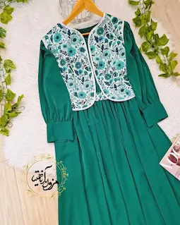 ژیله پیراهن سه تیکه سبز طرح ژیله گلدار ماهورا
