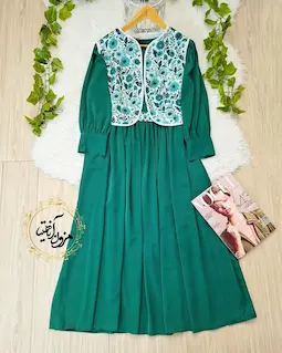 ژیله پیراهن سه تیکه سبز طرح ژیله گلدار ماهورا