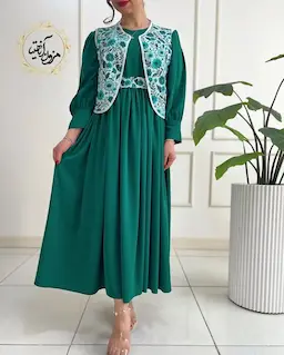 ژیله پیراهن سه تیکه سبز طرح ژیله گلدار ماهورا