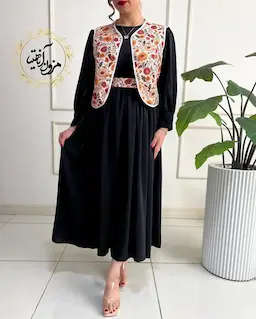 ژیله پیراهن سه تیکه مشکی کرم طرح ژیله گلدار ماهورا