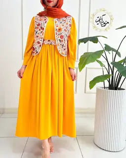 ژیله پیراهن سه تیکه کرم زرد طرح ژیله گلدار ماهورا