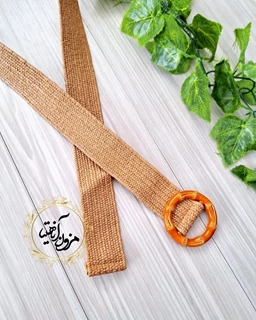 کمربند حصیری کشی کاراملی طرح سگک گرد مصری پانیا