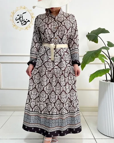 پیراهن ساحلی شکلاتی طرح سنتی ترنج یکتا