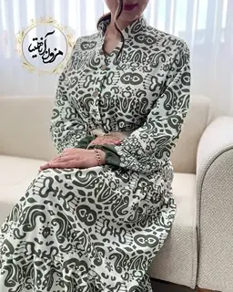 پیراهن ساحلی کرم سبز سدری طرح مصری دنیا