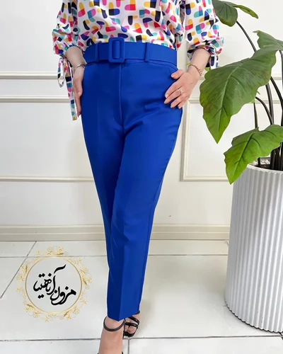 شلوار زنانه جیب نما کاربنی طرح با کمربند دانیلا