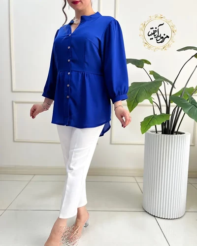 شومیز جلو دکمه کاربنی طرح پایین چین گلناز