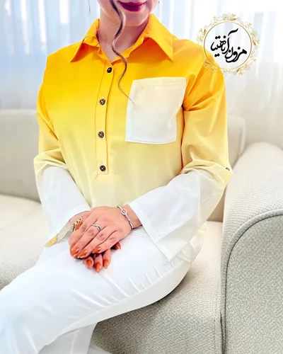 شومیز جلو بسته زرد سفید طرح ایتالیایی