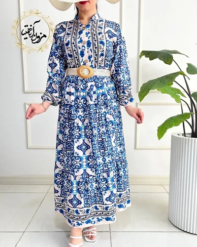 پیراهن ساحلی جلو حاشیه کرم کاربنی طرح سنتی بیتا