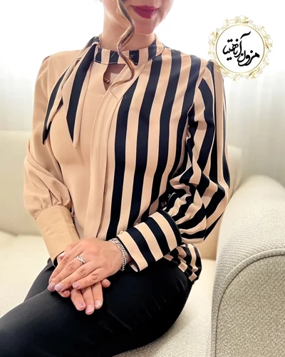 شومیز یقه شالدار نسکافه ای تیره زمینه نسکافه ای جدید سایز-52-تخفیفی