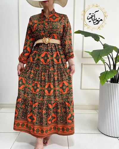 پیراهن ساحلی سبز نارنجی  طرح سنتی آرتنوس