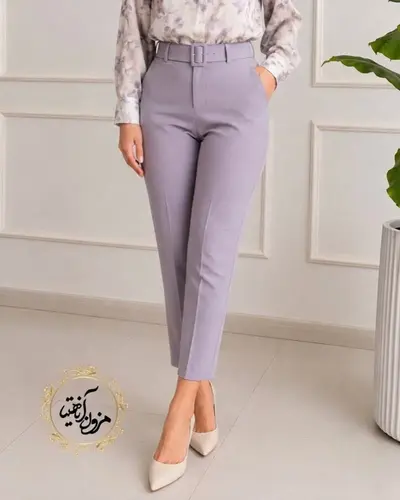 شلوار زنانه جیب نما طوسی طرح با کمربند دانیلا