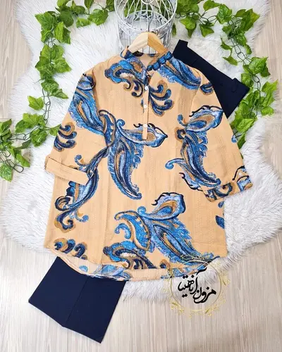 تونیک آستین سه ربع نسکافه ای ایتالیایی طرح بته جقه لیوسا