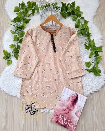 تونیک جلو بسته نسکافه ای طرح گل گچی نرمینه