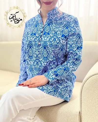تونیک پنج دکمه سفید طرح سرمه آبی