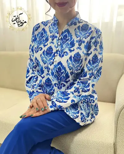 تونیک پنج دکمه سفید کاربنی طرح سنتی برنا