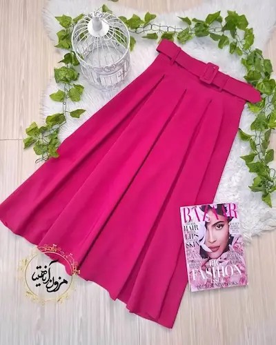 دامن زنانه مجلسی بلند سرخابی طرح پیله دار ماریا سایز-1-تخفیفی