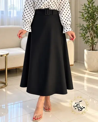 دامن زنانه مشکی طرح نیم کلوش قد بلند ایلدا
