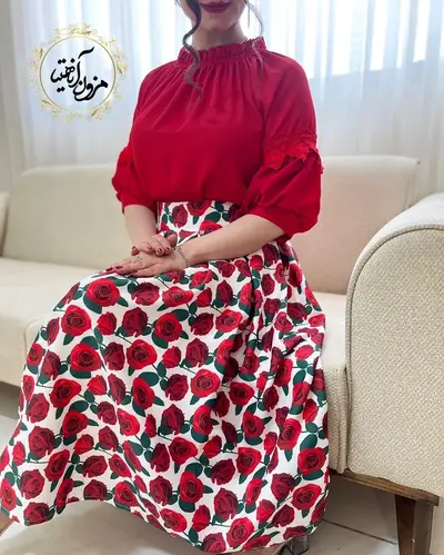 دامن پیله دار سفید طرح گلهای رز گلیار