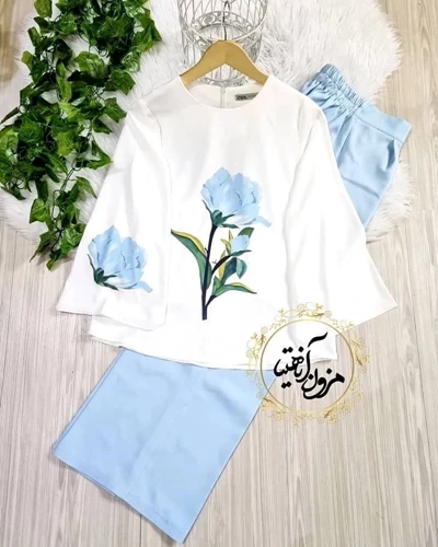 ست شومیز و شلوار رز آبی آسمانی سایز-M-تخفیفی