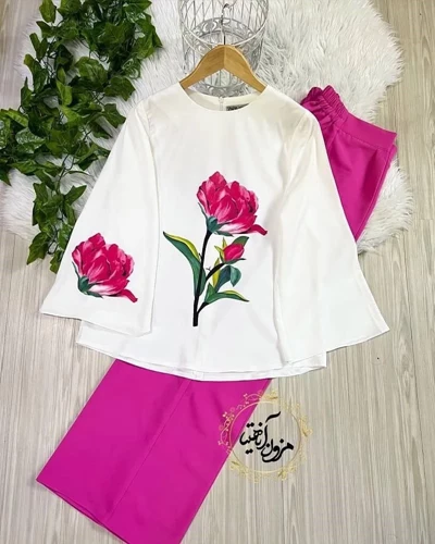 ست شومیز و شلوار رز سرخابی سایز-2-تخفیفی