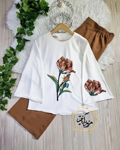 ست شومیز و شلوار رز شکلاتی سایز-L-تخفیفی