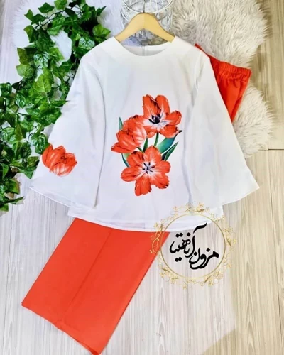 ست شومیز و شلوار لاله نارنجی سایز-L-تخفیفی