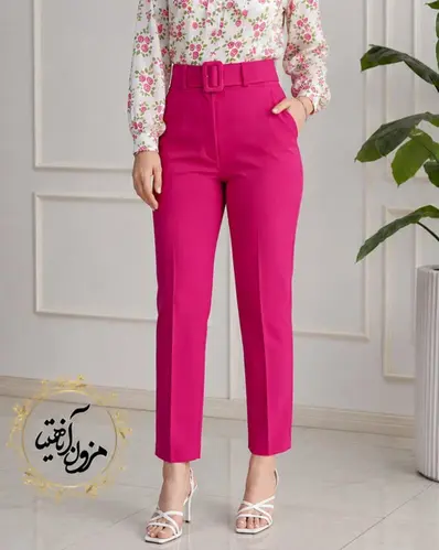 شلوار زنانه جیب نما سرخابی طرح با کمربند دانیلا