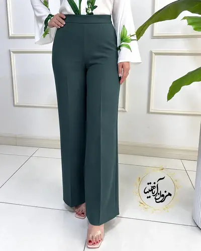 شلوار زنانه سبز تیره طرح نیم بگ ماریسا